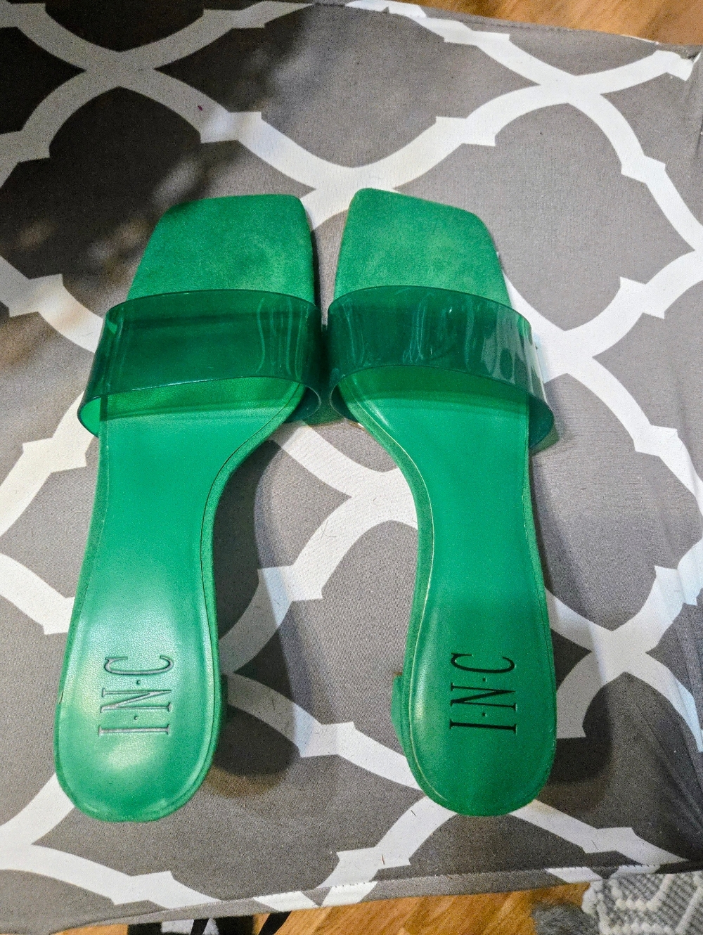 INC Green Clear Strap Block Heel Sandals - Picture 2 of 4